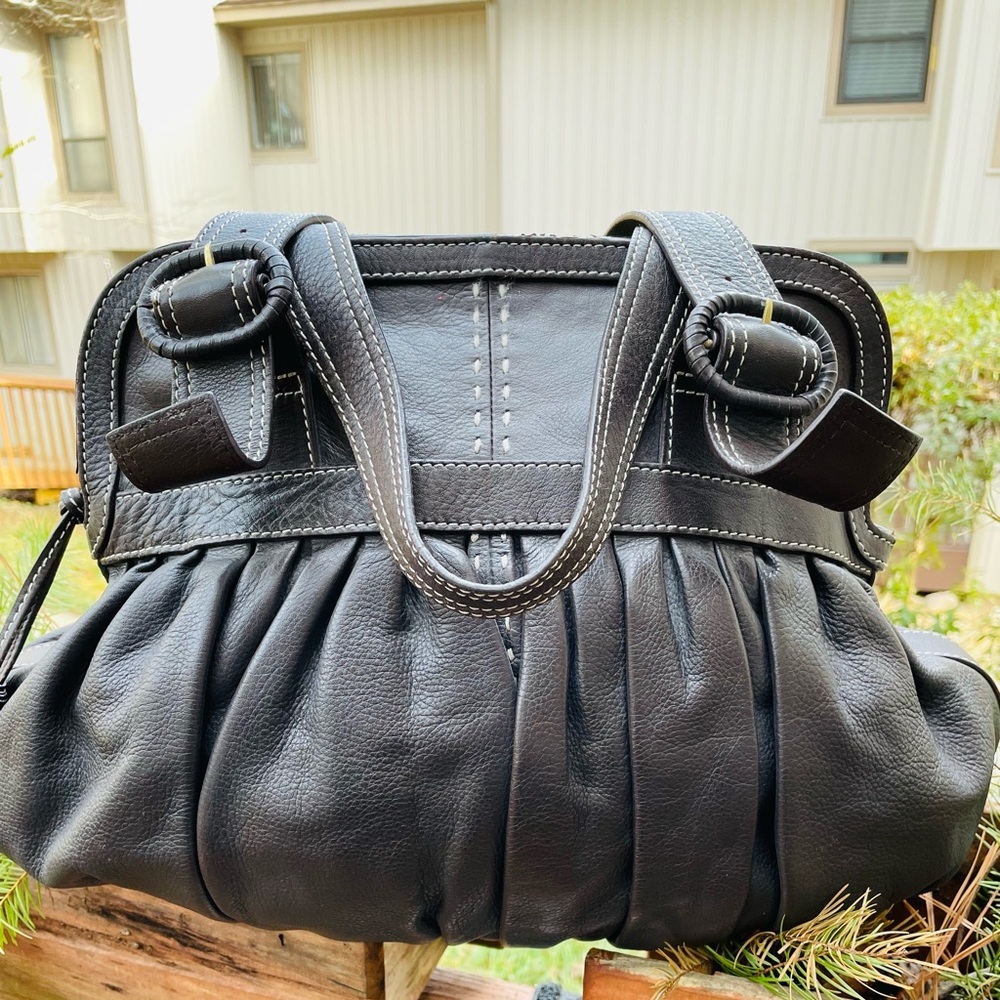 Cole Haan Black Leather Pleated Satchel